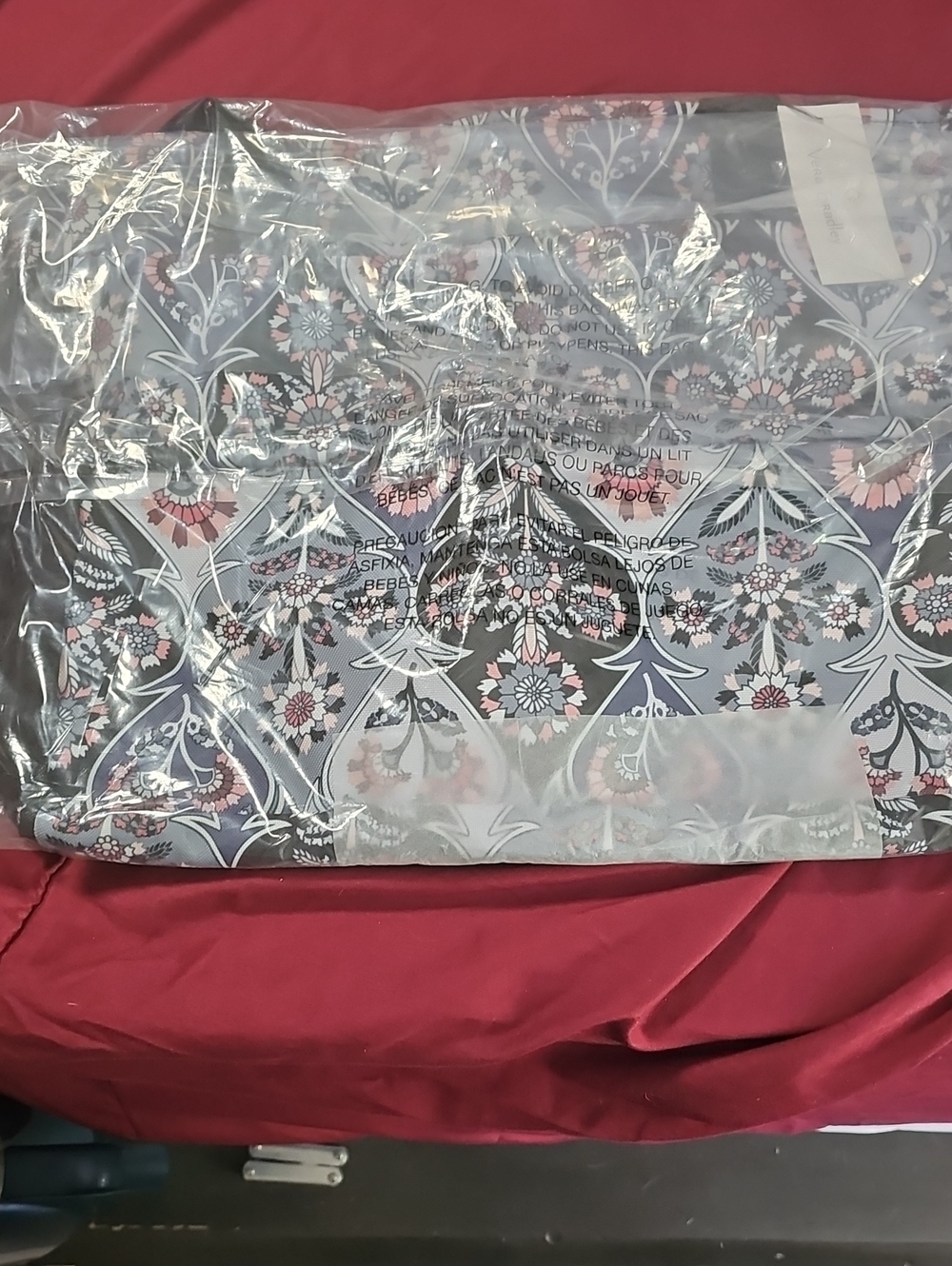 Vera Bradley Lighten Up Sport Tote In Gray and Pink Floral (Ornate Blooms)